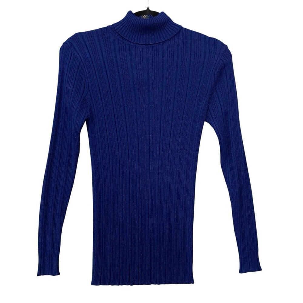 Vtg MARSHALL FIELD‎ Women Mohair Sweater Sz M Blue Long Sleeve Mock Neck 63-10